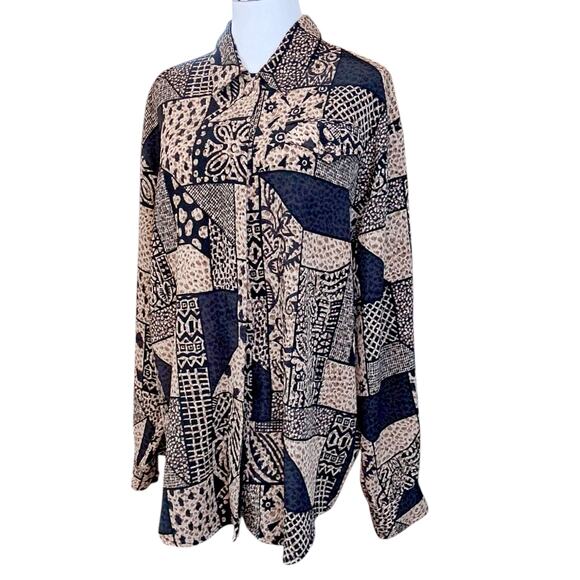 VINTAGE Blouse Top Long Tunic Hong Kong Geo Animal Print No Iron Oversized‎ LG - Picture 9 of 10